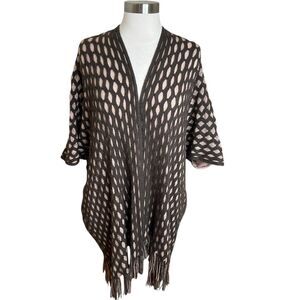 Max Edition Poncho Cardigan Womens Size 2X/3X Brown Fringe Open Oversized Boho
